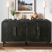 Curved Vintage Storage Sideboard with Large Wooden Handles by Corrigan Studio