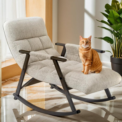 Casual folding rocking chair upholstered, lounge rocking chair adjustable high back and foot rest,side pockets placed in living room bedroom balcony by George Oliver