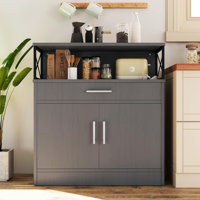 Sideboard Buffet Cabinet With Storage, 32” Modern Kitchen Storage Cabinet With Open Storage, Adjustable Shelf, Wood Farmhouse Coffee Bar Buffet Table by Gracie Oaks