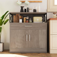 Sideboard Buffet Cabinet With Storage, 32” Modern Kitchen Storage Cabinet With Open Storage, Adjustable Shelf, Wood Farmhouse Coffee Bar Buffet Table by Gracie Oaks