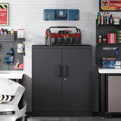 Metal Storage Cabinets With Lock, Small Locker Steel Cabinets, Adjustable Shelves 2 Doors For Home,Office, Warehouse,Garage by Ebern Designs