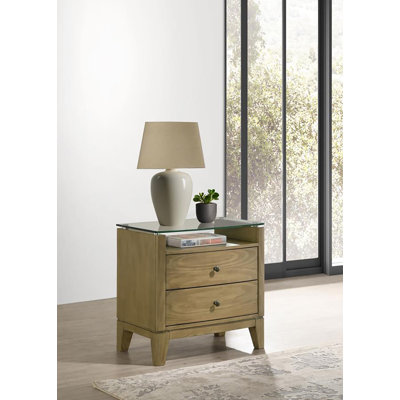 Refined 2-Drawer Nightstand - Compact And Modern Design Ignace 2-Drawer Glass Top Nightstand Natural Pine