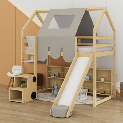 Wooden Loft Bed House-Shaped Frame With A Tent by Harper Orchard