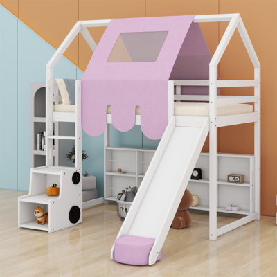 Wooden Loft Bed House-Shaped Frame With A Tent by Harper Orchard