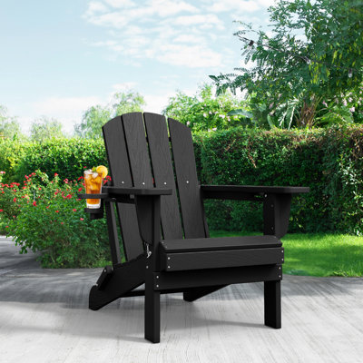 Wolak High Density Polyethylene Folding Adirondack Chair With Double Cup Holder by Rosecliff Heights