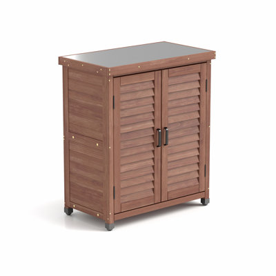 Potting Bench with Storage Cabinet and Metal Table Top for Outdoor Patio, Garden Furniture Wood Workstation Coffee by Gracie Oaks