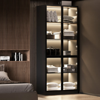 5-tier Display Storage Cabinet With Glass Door&led Lights, Showcase For Collections by Wrought Studio