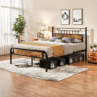 Rustic Wood Vintage Platform Bed Frame With Headboard No Box Spring Needed