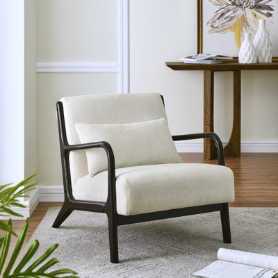 Yashira Cann Mid-century Modern Style Accent Chair With Removable Lumbar Pillow, Solid Wood Legs, White Seat by George Oliver