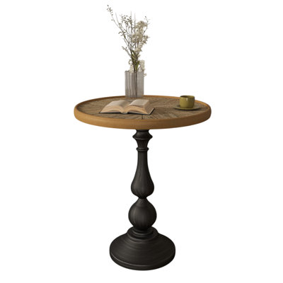 Wooden End Tables: Retro French Country Accent, Modern Small Round Tea Table, Pedestal Side Table For Living Room, Restaurant, Homestay by Charlton Home