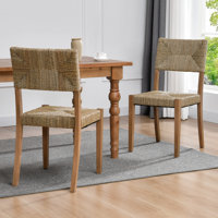 21" Wide Rustic Farmhouse Style Solid Wood Woven Back Ratten Dining Chair Set by Red Barrel Studio
