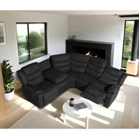 93" Reclining Sectional Sofa – 5-Seat Microfiber Manual Recliner With Cup Holders by Lark Manor