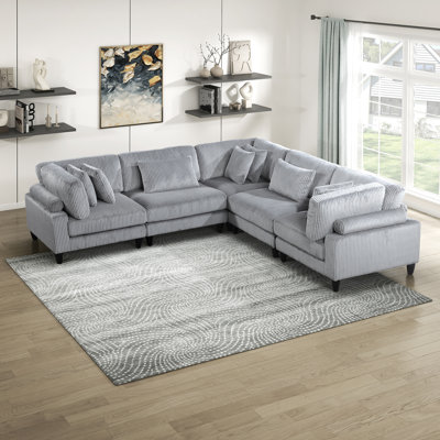 Loowit 120" Modern & Contemporary Corduroy 5-Piece Modular Sectional with Customizable Configuration & 8 Included Pillows