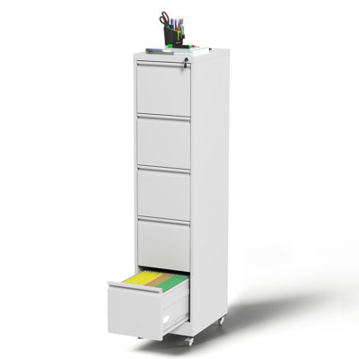64.1"H 5-Drawer Mobile Metal Filing Cabinet with Lock & Casters For Home Office, Maximum-Capacity Rolling Storage by Inbox Zero