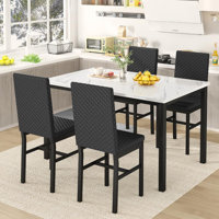 5-Piece Dining Table Set with 4 Velvet Uphosltered Dining Chairs, Rectangular Faux Marble Kitchen Table Set, Modern Dining Table and Chairs Set for K by Wrought Studio