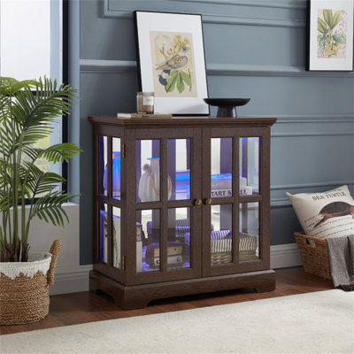 Retro Antique LED Curio Display Cabinet With Adjustable Shelves And Lattice Doors by Wrought Studio
