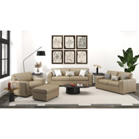 Caro Espinoza Leather Upholstered 4-Piece Living Room Set, Sofa Loveseat Cutler Chair And Ottoman