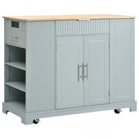 Kitchen Island With Trash Can, Rolling Kitchen Island With Power Outle Rolling Kitchen Islands Cart On 5 Wheels With 3 Drawer, 3 Open Side Racks For 1 by Lark Manor