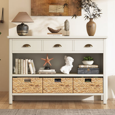 Vintage Console Table with Water Hyacinth Woven Baskets by Latitude Run