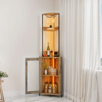 Corner Wine Cabinet with LED Lights Power Outlets Glass Holder Adjustable Shelves by Wrought Studio
