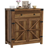 Farmhouse Coffee Bar Cabinet Sideboard with Barn Doors and Adjustable Interior Shelves