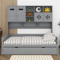 Wooden Daybed With Trundle & Bookcase Headboard, And All-In-One Storage Cabinet And Shelf by Red Barrel Studio