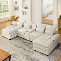 Akeyra Upholstered U Shaped Sectional Sofa with Console by Latitude Run