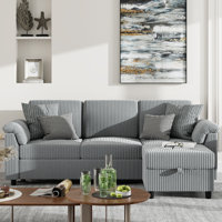 Modern L-Shaped Sofa with Ottoman – Soft Fabric, Compact Design for Living Room, Apartment, or Office, 79 by Ebern Designs