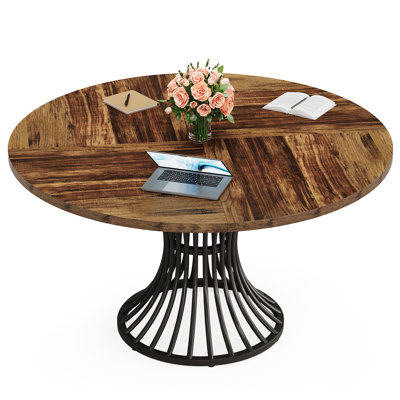 47 Inch Round Conference Table For 4-6, Conference Room Table With Thickened Tabletop And Metal Base by Williston Forge