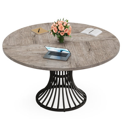 47 Inch Round Conference Table For 4-6, Conference Room Table With Thickened Tabletop And Metal Base by Williston Forge
