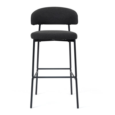 Set of 2 Jemison Boucle Upholstered Fabric Bar Stool with Black Iron Legs by Corrigan Studio