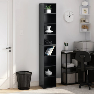 71" H 8-Tier Double-Decker Multimedia Storage, With Adjustable Shelves Narrow Bookcase by Ebern Designs