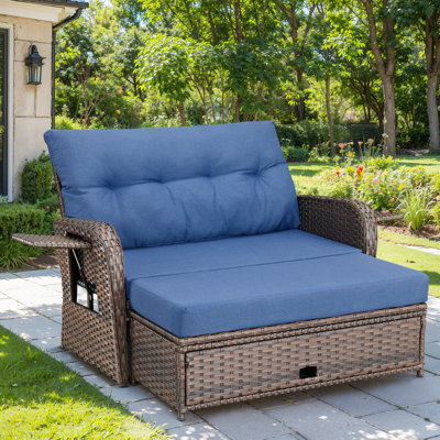 Valierius Adjustable Outdoor Wicker Daybed Patio Sofa Bed, 5-Position With Storage Ottoman by Red Barrel Studio