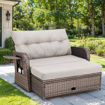 Valierius Adjustable Outdoor Wicker Daybed Patio Sofa Bed, 5-Position With Storage Ottoman by Red Barrel Studio