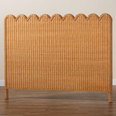 Caydyn Bohemian Light Honey Scalloped Rattan Pitrit Standalone Headboard by Bayou Breeze