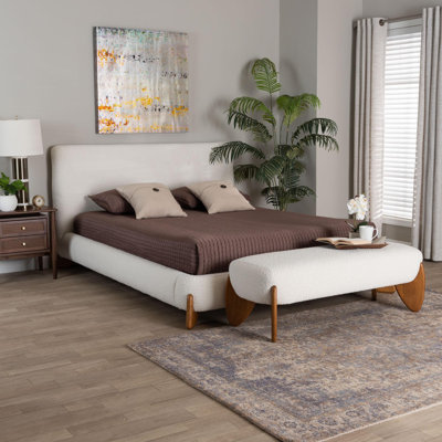 Vanderford Baxton Studio Vinicio Mid-Century Modern Cream Boucle And 2-Piece Bedroom Set by George Oliver