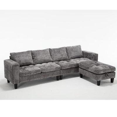 5 Seat Modular Sofa,with Storage Ottoman, Convertible Sectional Sofa, L Shaped Couch , Reversible Chaise ,Riveted sofa,Chenille by Ivy Bronx