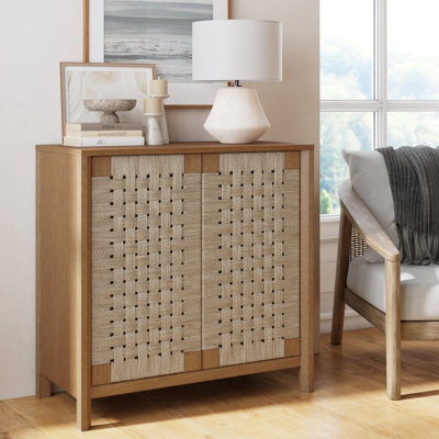 Rustic Wood Cabinet with Seagrass Door Panels by Bay Isle Home