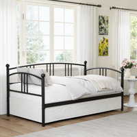 Twin Daybed With Trundle, Metal Twin Size Daybed With Pullout Trundle 6 Casters by Winston Porter