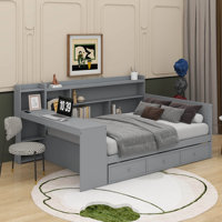 Full Size Wooden Daybed With Drawers, USB Ports And Desk by Latitude Run