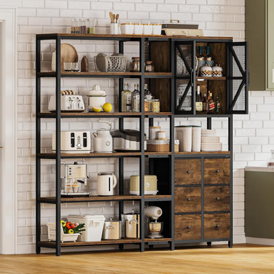 70.9H Bookcase 6 Tier, " Convertible Tall Bookshelf With 6 Fabric Drawers