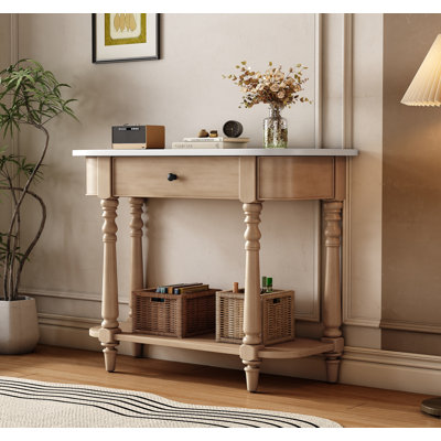 TREXM Retro Corner-curved Console Table with Top Drawer and Open Shelf for Living Room and Entryway by Alcott Hill