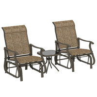 3-Piece Outdoor Gliders Set Bistro Set with Steel Frame, Tempered Glass Top Table for Patio, Garden, Backyard, Lawn by Latitude Run