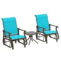 3-Piece Outdoor Gliders Set Bistro Set with Steel Frame, Tempered Glass Top Table for Patio, Garden, Backyard, Lawn by Latitude Run