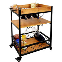 Kitchen Serving Cart with Removable Tray, 3-Tier Kitchen Utility Cart on Wheels with Storage, with Brakes, Leveling Feet by 17 Stories