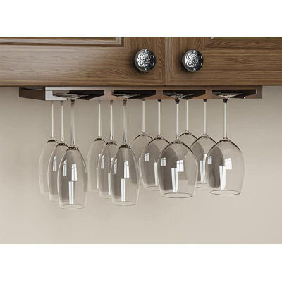 4 Sectional Wood Under Cabinet Wine Glass Holder Wine Glass Rack Hanging Shelf Stemware Bar Organizer - 12 Wine Glass Storage - 10 Inch Deep - Chestnu by Mint Pantry