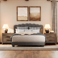 3 Piece Bed And Nightstand Set For Bedroom,Adjustable Height Upholstered Queen Bed by Winston Porter