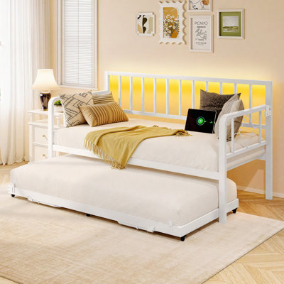 Metal Daybed with Trundle, LED Lights by Wrought Studio