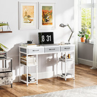 47" Small Computer Desk, Writing Desk with Fabric Drawers,Study Table with Adjustable Shelves by Ebern Designs