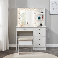 Bayonne 5 drawer dressing table with open shelves by Ebern Designs
